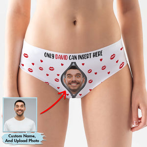 Customizable personalized women's underwear featuring a photo insert and playful lips design