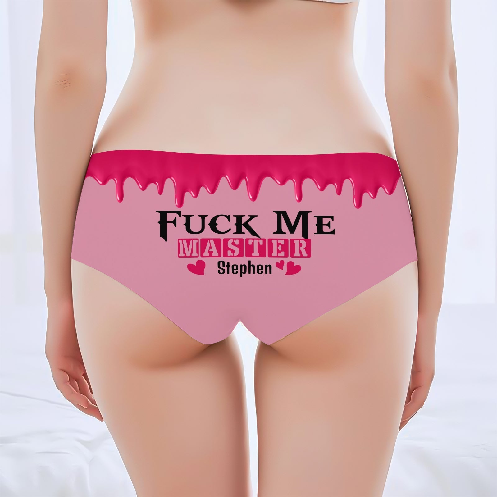 Personalized women's underwear with playful design and custom text for unique gifting options