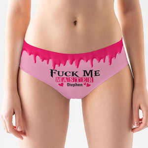 Personalized women's underwear featuring unique pink design with humorous text for playful expression