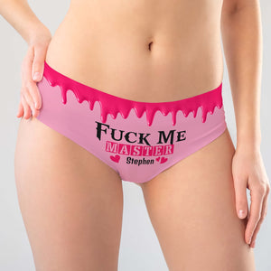 Personalized women's underwear in pink with playful text and customizable name for fun gifting