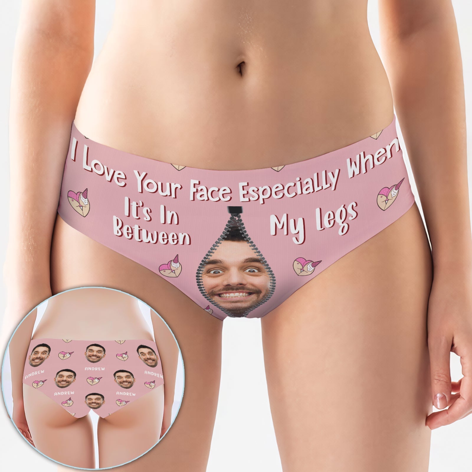 Funny personalized women's underwear with playful design and face print for a humorous touch