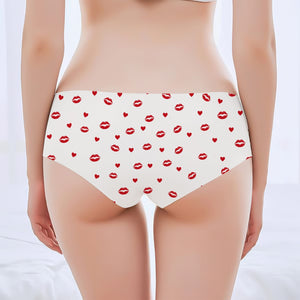 Personalized women's underwear featuring a playful kiss and heart pattern for a fun touch