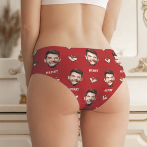 Personalized women's underwear featuring a fun design with a custom face pattern and vibrant colors