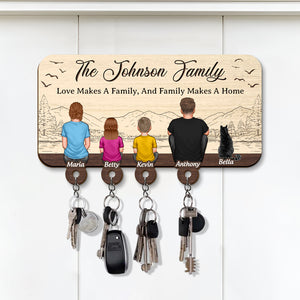 Personalized wooden key holder featuring family members and hooks for keys by 365Gifty