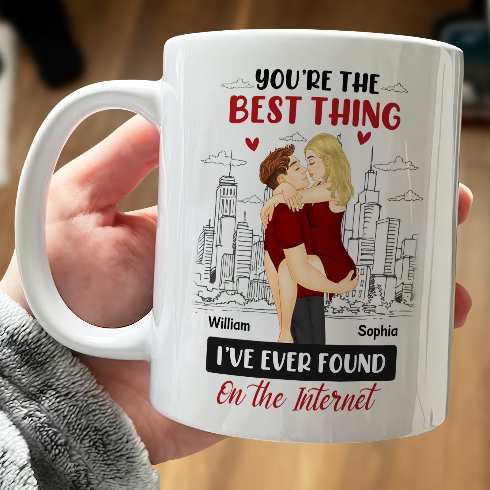 You're the best thing mug featuring romantic couple illustration and personalized names William and Sophia