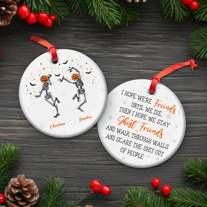 365Gifty cream sweatshirt featuring three pumpkin head skeletons names and spooky text unique ghost friends Christmas gift