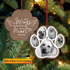365Gifty personalized dog memorial ornament wood paw photo collage with custom name hanging on Christmas tree