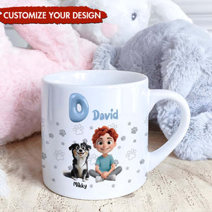 365Gifty personalized pet lover mug white ceramic with custom name David cartoon boy and dog paw print design
