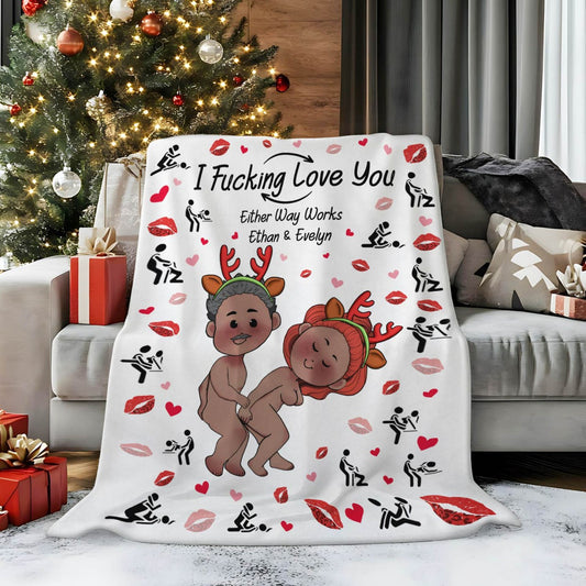 Couple - I Fucking Love You (Either Way Works) - Personalized Blanket