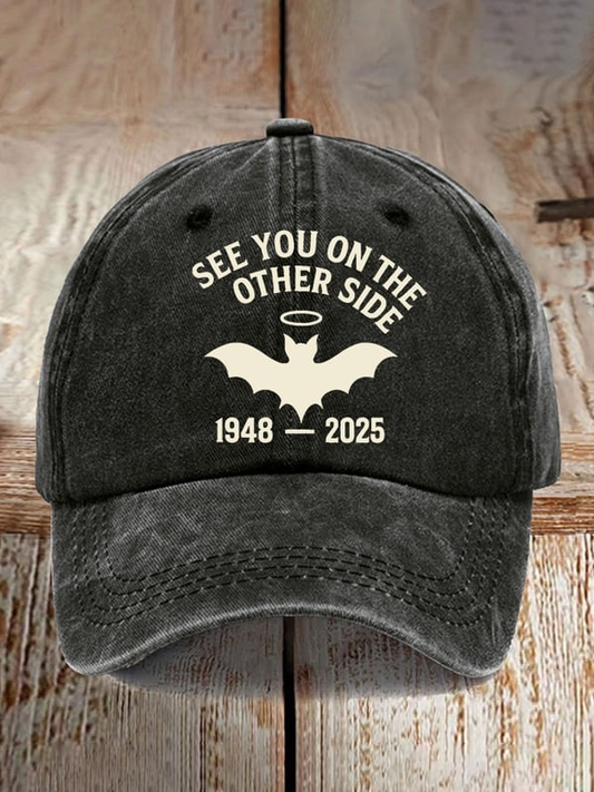365Gifty black retro baseball cap with see you on the other side bat graphic and years 1948 to 2025