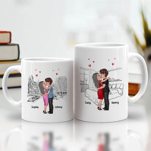 Personalized couple mugs featuring a romantic gift for boyfriend or girlfriend with custom names