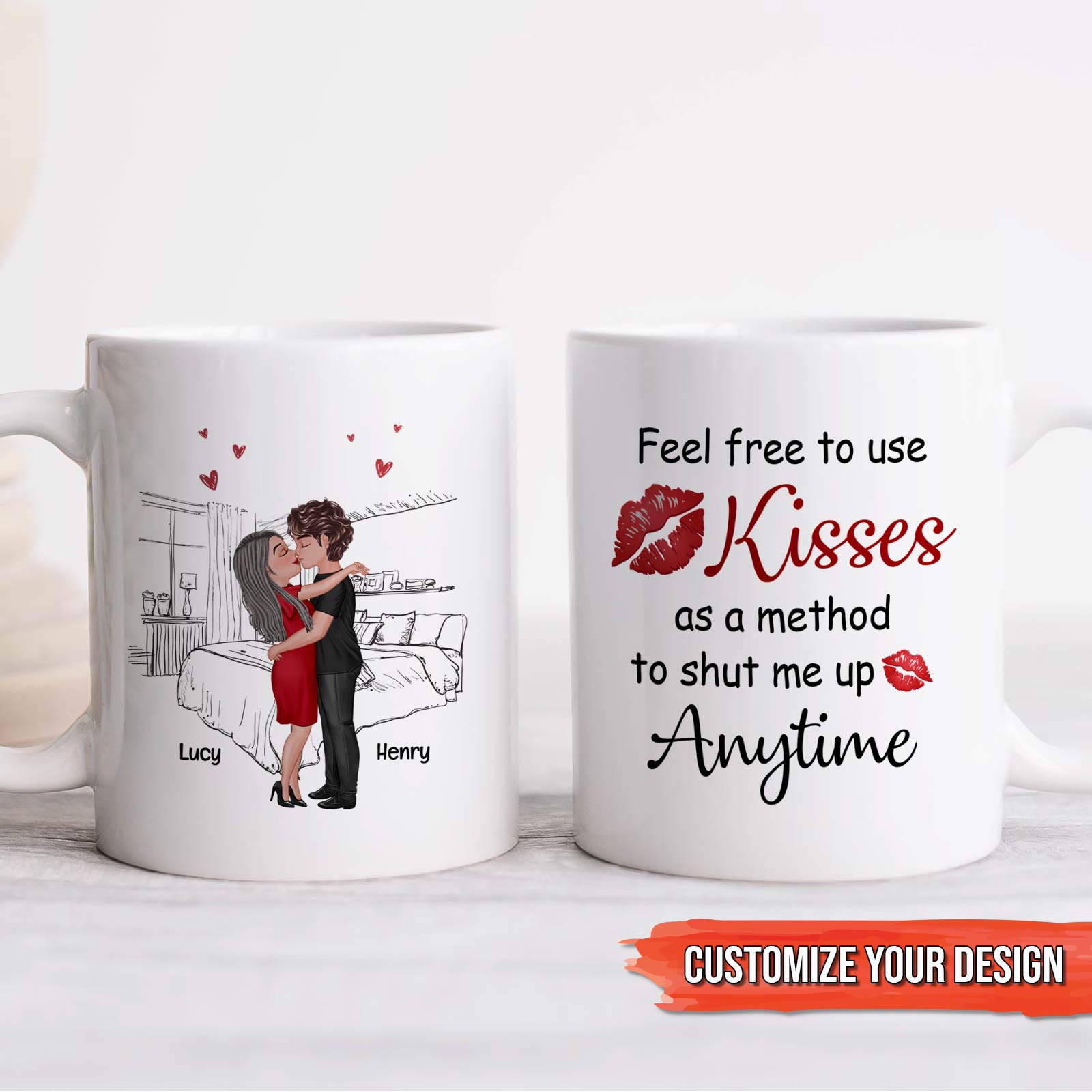 Personalized coffee mug featuring a romantic scene, perfect as a romantic gift for boyfriend or girlfriend