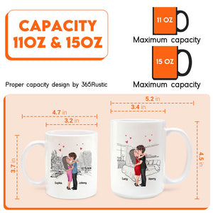 Cute coffee mugs featuring romantic illustrations, ideal as a romantic gift for boyfriend or girlfriend