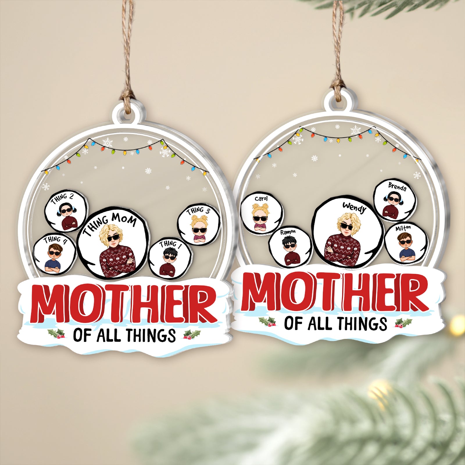 Shaking Christmas ornament for mom featuring playful characters and festive design