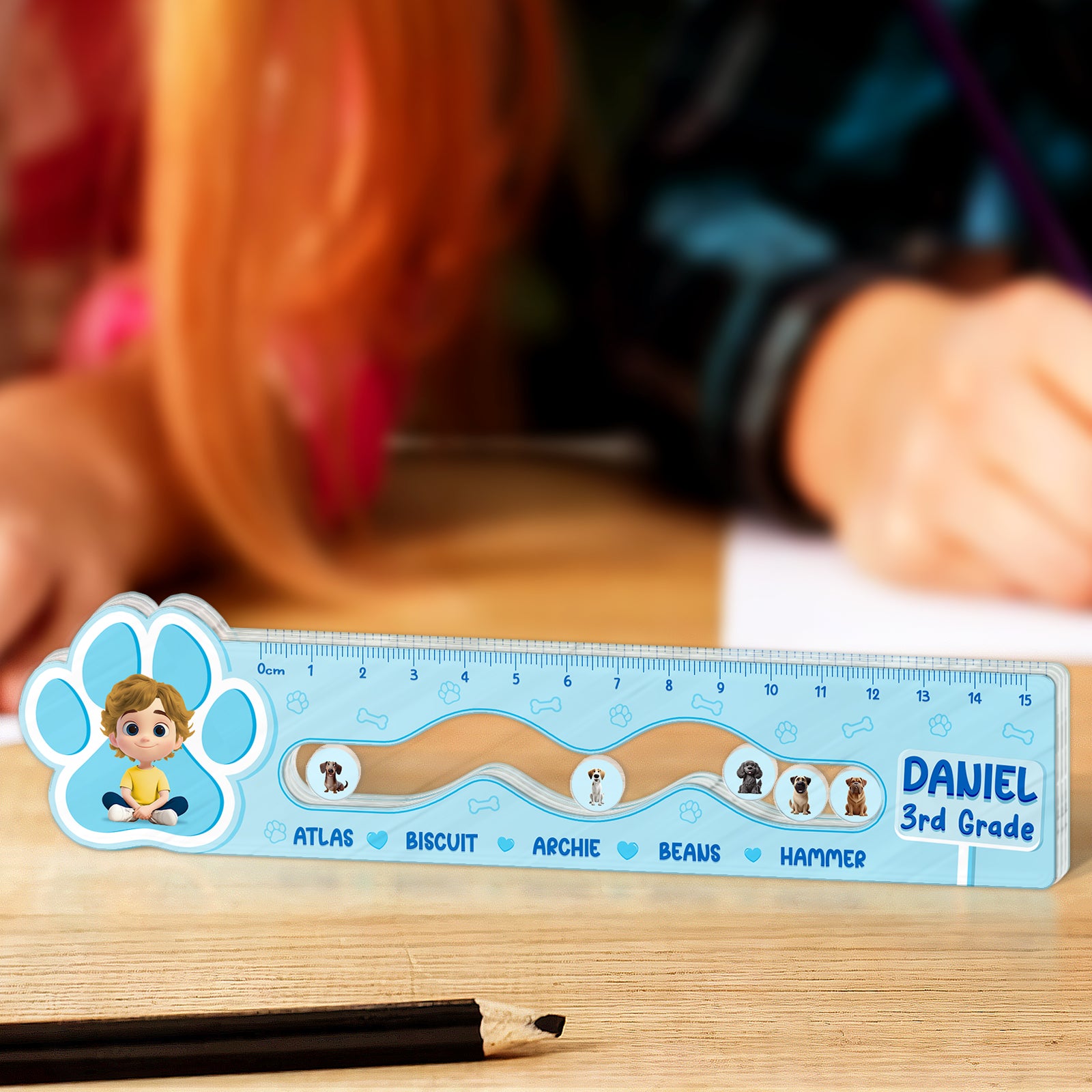 365Gifty Shaking Ruler for Kids with dog character designs and personalized name for Daniel 3rd grade