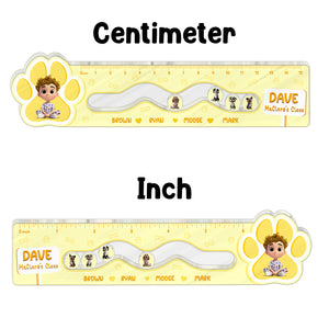 365Gifty Shaking Ruler for Kids in yellow with cartoon characters and centimeter and inch measurements