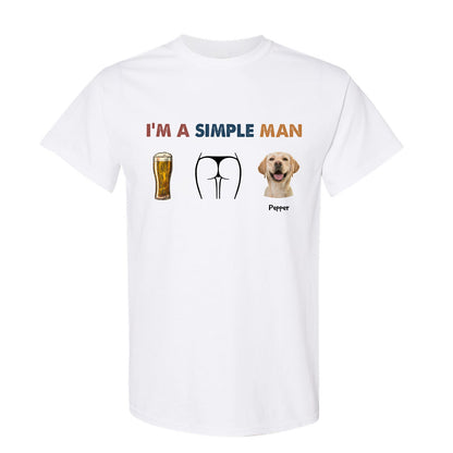 White 365Gifty I am a simple man dog shirt with beer, butt illustration, and dog graphic