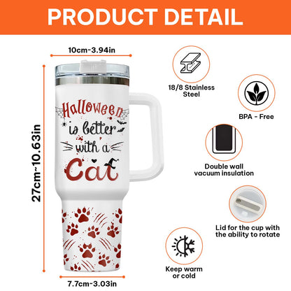 365Gifty personalized Halloween tumbler white stainless steel travel mug with cat paws handle and insulation