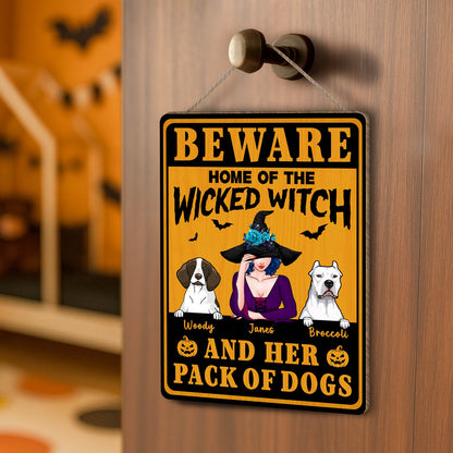 365Gifty Halloween door sign featuring a wicked witch and two dogs in orange black design unique Halloween gifts for pet lovers