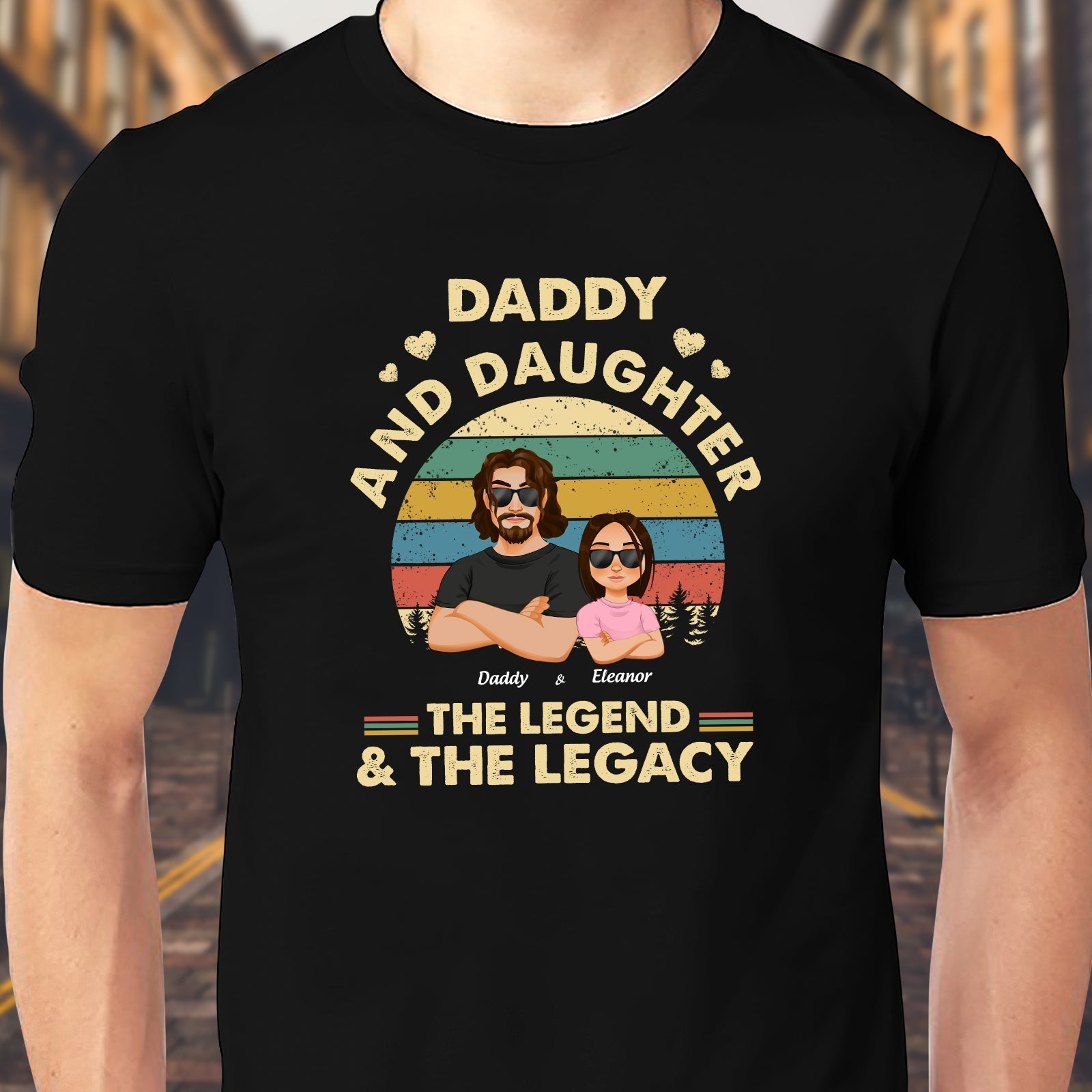 Daddy and Daughter The Legend and the Legacy shirt with vintage style graphic and matching sunglasses