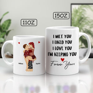I met you I love you personalized gift mugs by 365Gifty with romantic couple illustration and heartfelt text