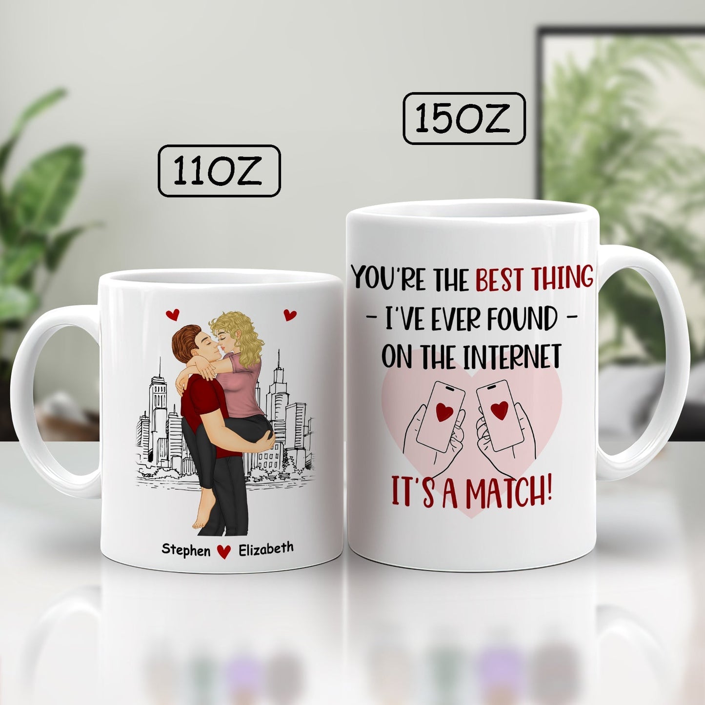 You're the best thing I've ever found mug with romantic couple design and personalized names in 11oz and 15oz sizes