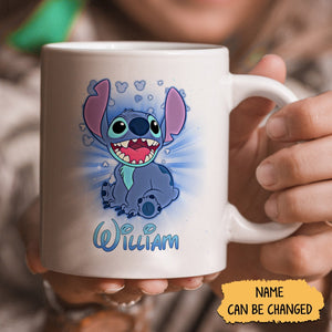Unique cartoon coffee mug featuring a customizable character design and colorful graphics