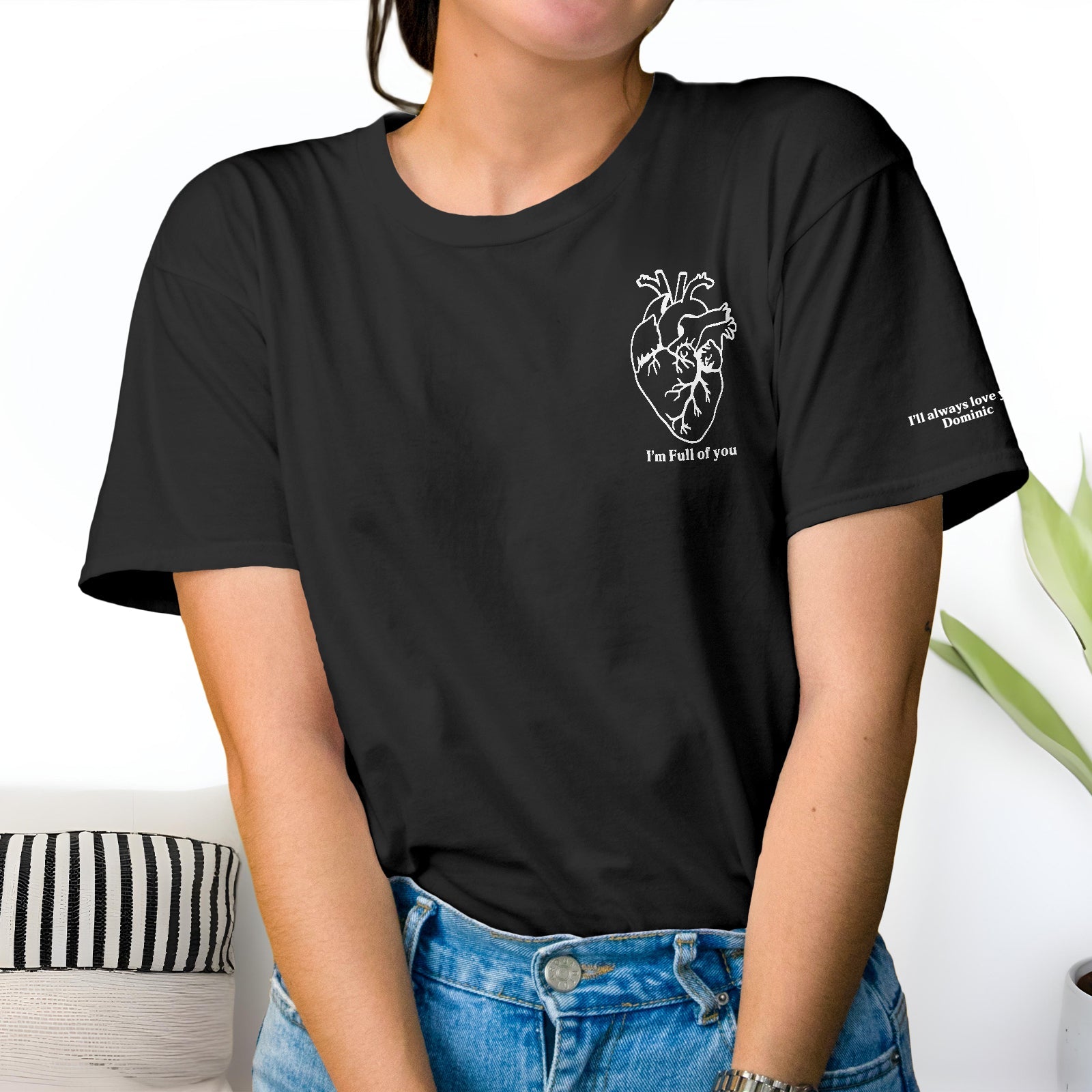 Black custom apparel with anatomical heart design and unique couples gift custom apparel text