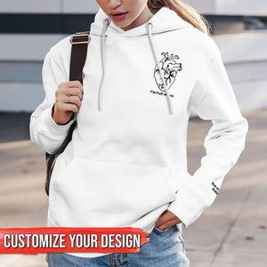 White hoodie with anatomical heart design and customizable text, unique couples gift custom apparel