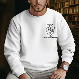 White sweatshirt with anatomical heart design and romantic text unique couples gift custom apparel