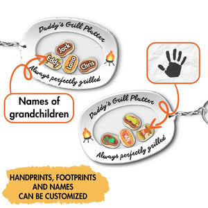 Unique Father's Day keychain customizable with grandchildren's names and handprints for a personal touch