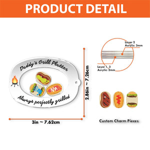 Unique Father's Day keychain with grill-themed charms and a customizable design