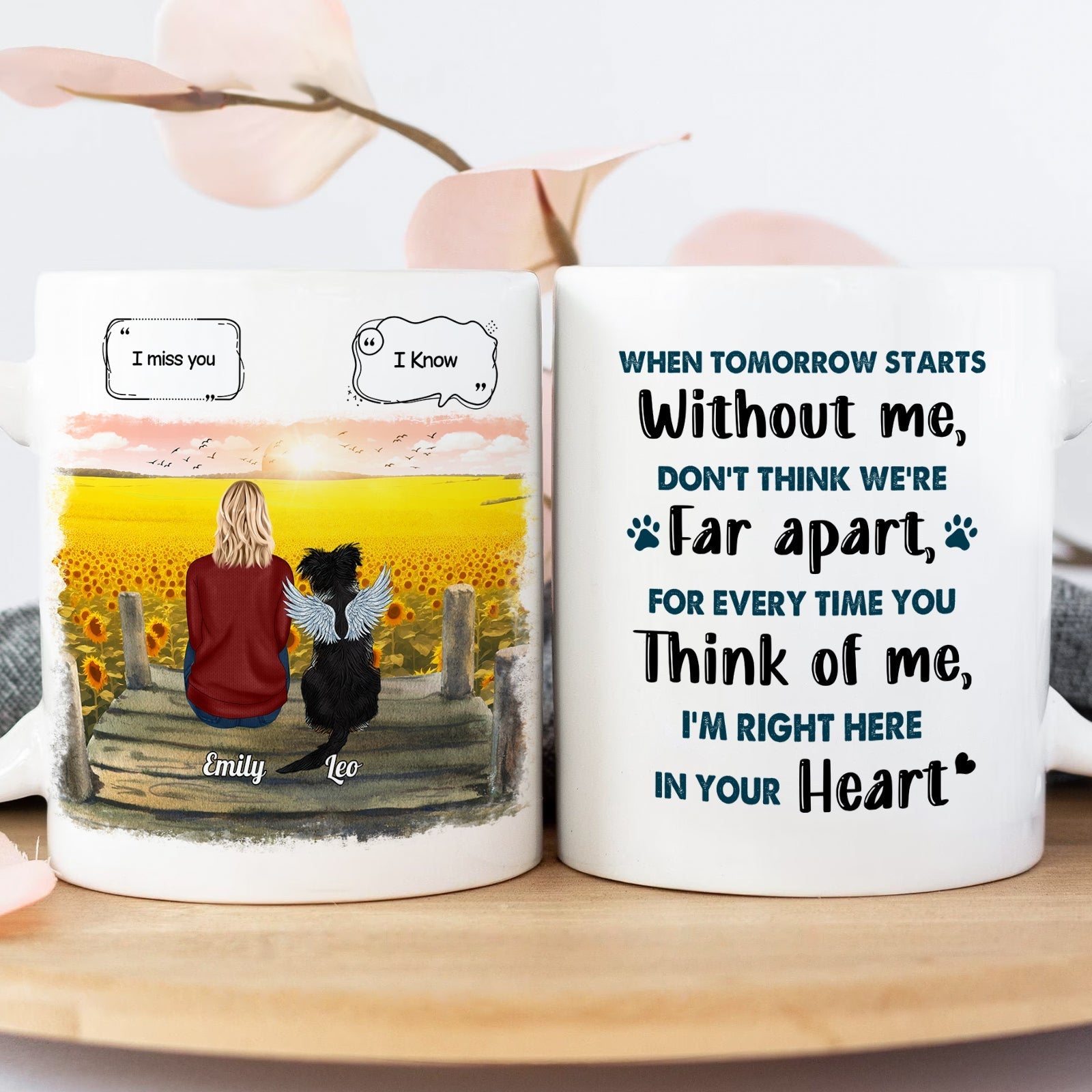 Unique gifts for pet owners featuring a heartfelt mug design with a pet owner and their dog