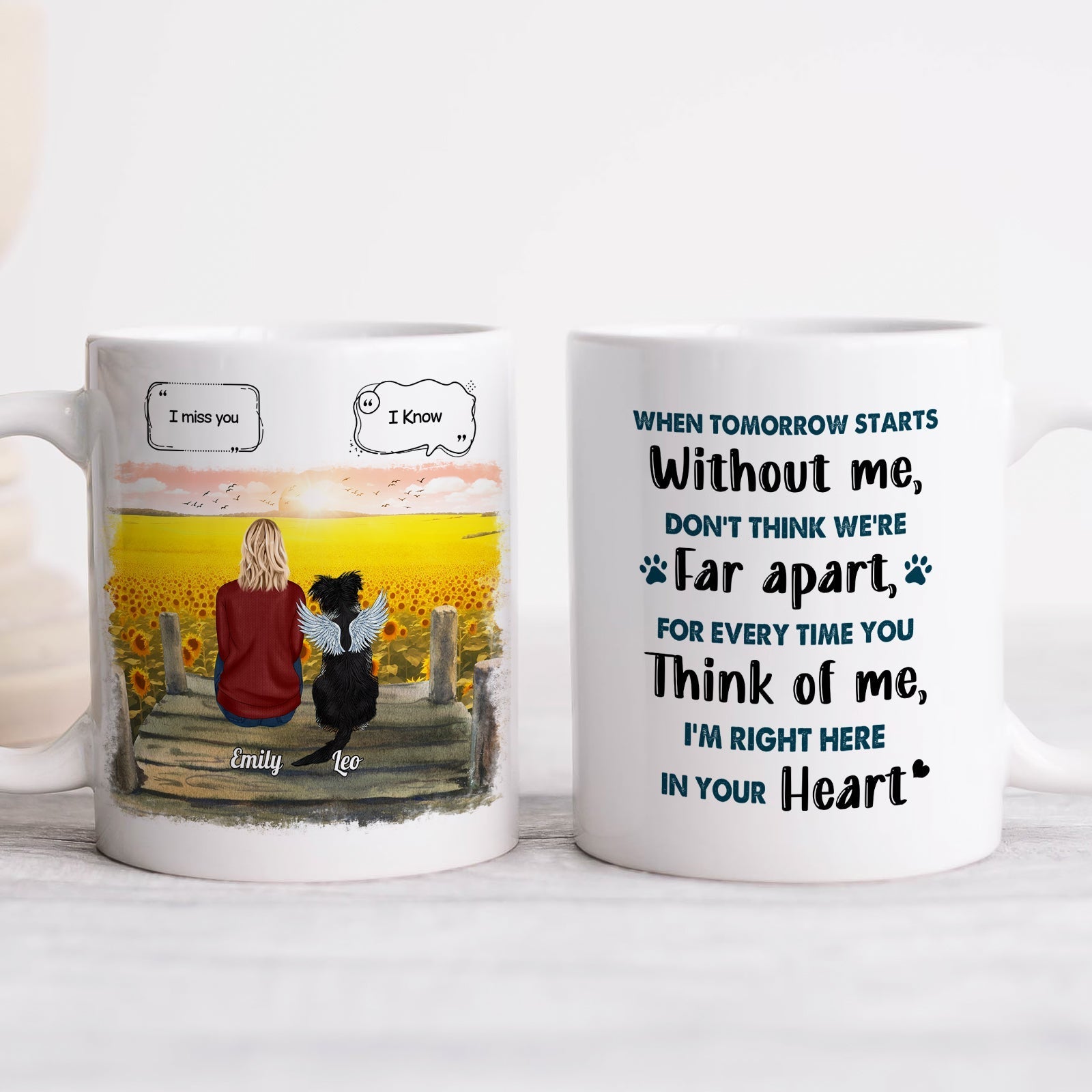 Personalized mug featuring a girl and dog with heartfelt message, ideal for unique gifts for pet owners