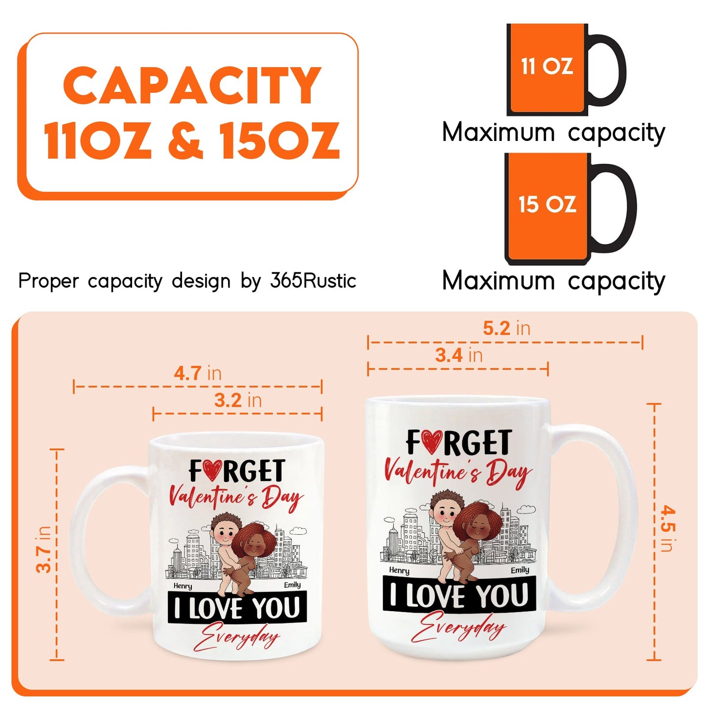 Unique personalized couple mug design featuring a romantic illustration celebrating love and Valentine's Day