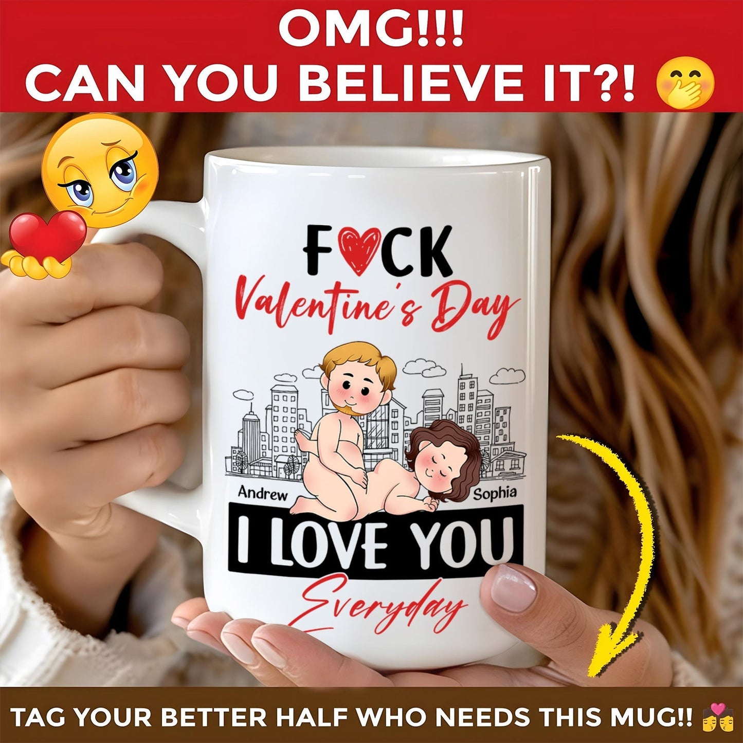 Unique personalized couple mug featuring playful design for Valentine's Day gift