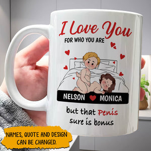 Funny I Love You Mug featuring customizable names and a humorous quote, a unique romantic gift for partner