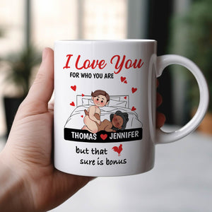 Personalized white mug with cartoon couple and heartfelt message for a unique romantic gift for partner