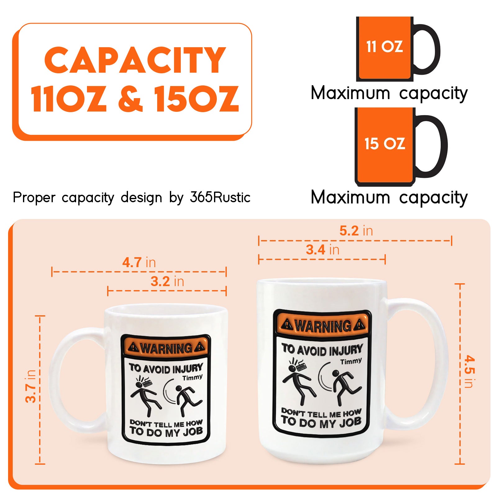 Unique workplace humor gift coffee mugs in 11 oz and 15 oz sizes with funny warning signs