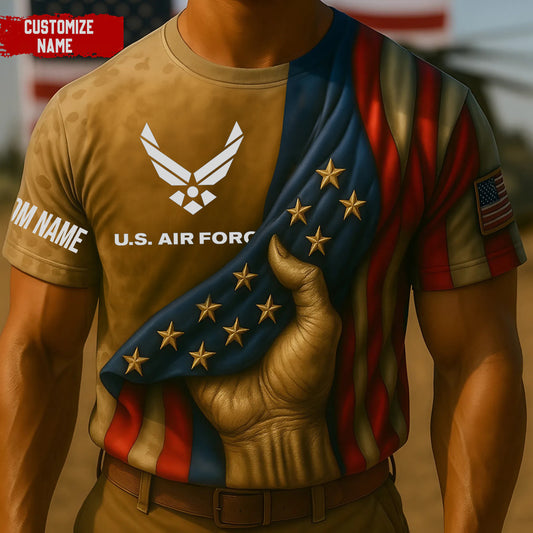 US Air Force t-shirt with American flag design and customizable name option by 365Gifty