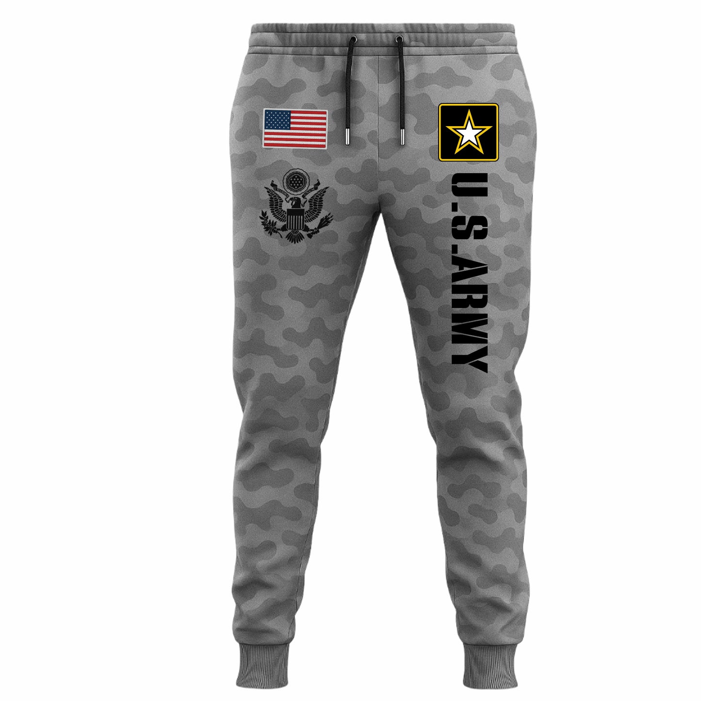 Gray Camo Pants featuring U.S. Army logos from the U.S. Army 2025 collection apparel