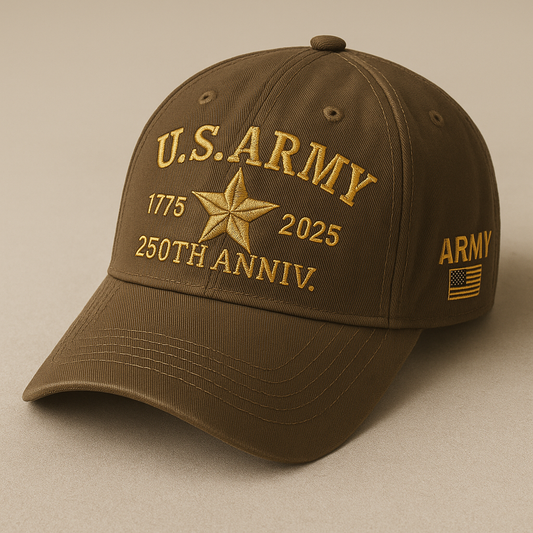 365Gifty U.S. Army 250th Anniversary Cap in olive green with gold embroidery and adjustable fit
