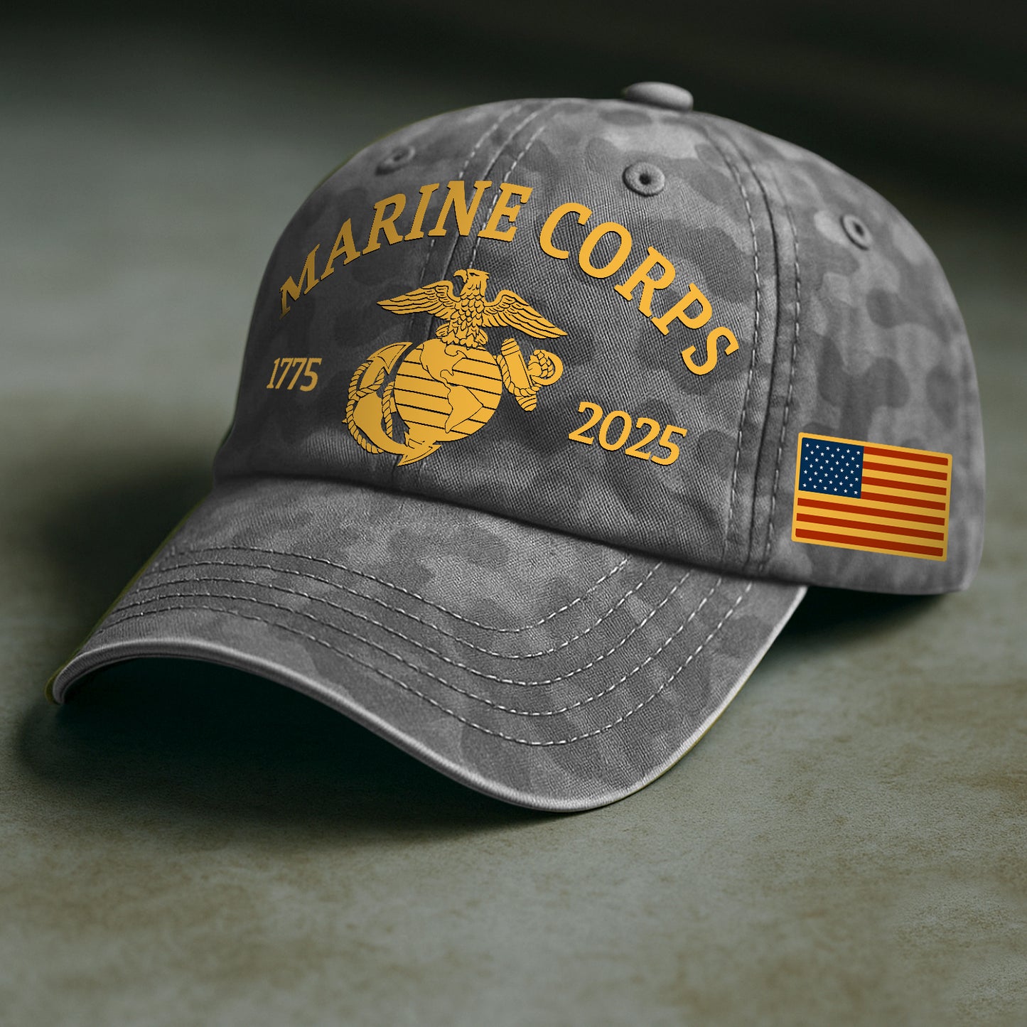 USMC 250th anniversary shirt featuring bold Marine Corps graphics and a camo design