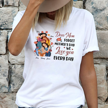 White we love you every day mom tee with colorful mother and daughters illustration and heartfelt message