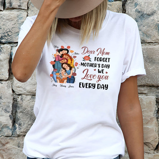 White we love you every day mom tee with colorful mother and daughters illustration and heartfelt message