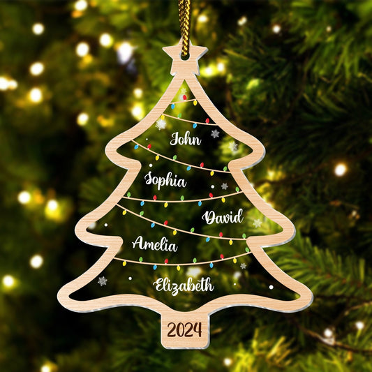 365Gifty personalized Christmas tree ornament wooden tree shape with custom names and 2024 year