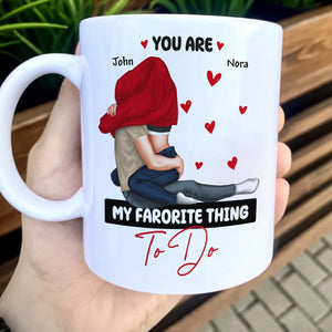 White coffee mug with romantic illustration and text you are my favorite thing to do mug
