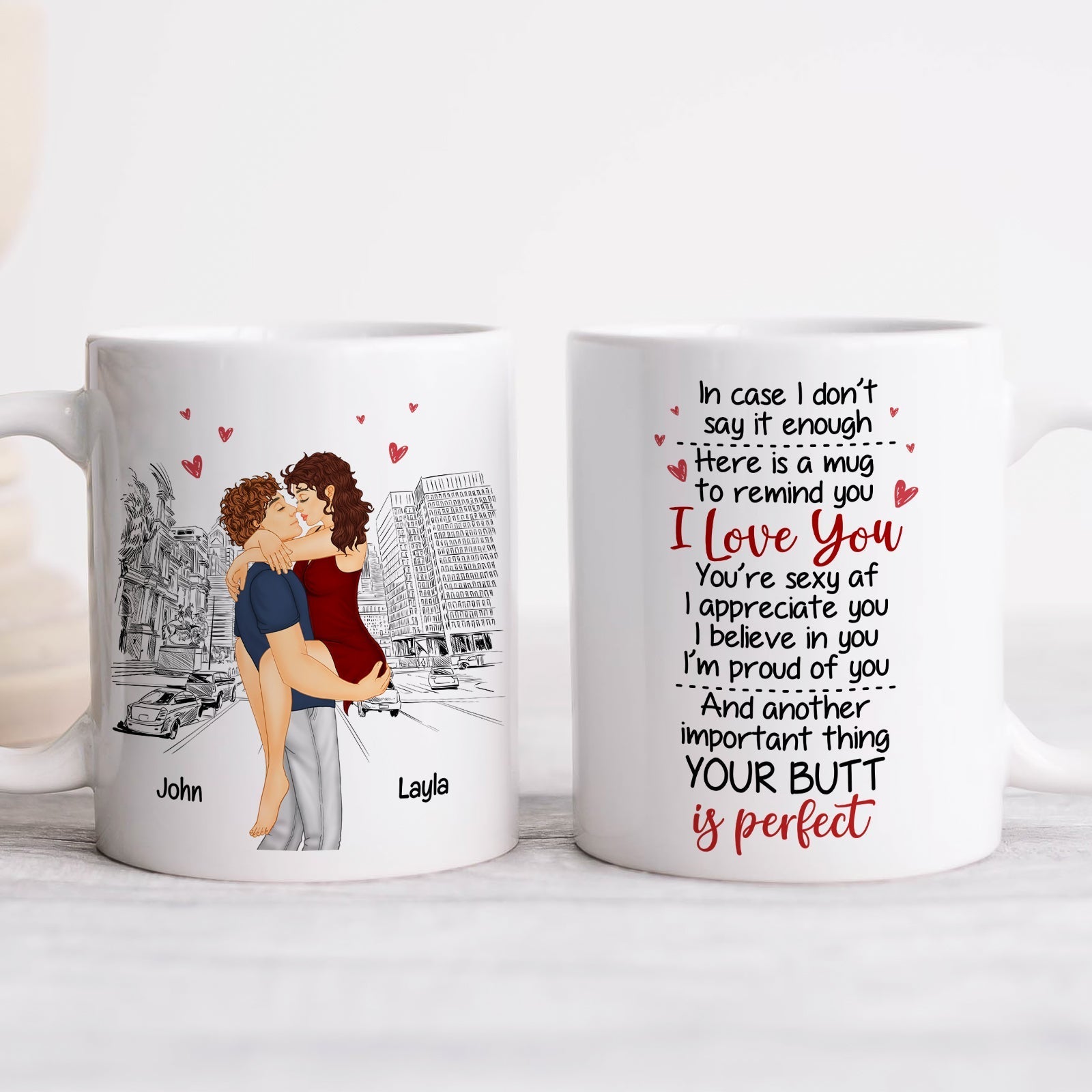 365Gifty personalized couple mug with romantic illustration and your butt is perfect gift quote