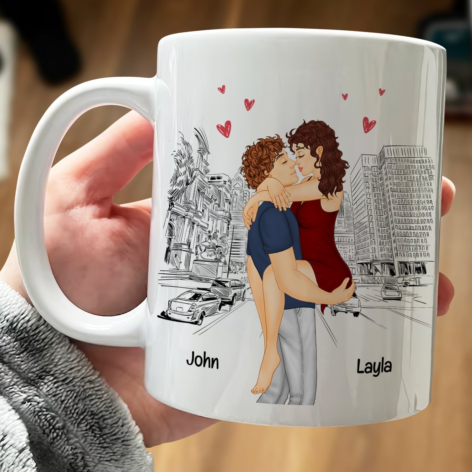 365Gifty white mug featuring romantic couple illustration and your butt is perfect gift text