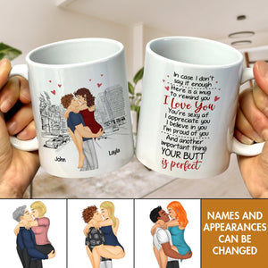 Personalized coffee mug with romantic couple illustration and your butt is perfect gift message